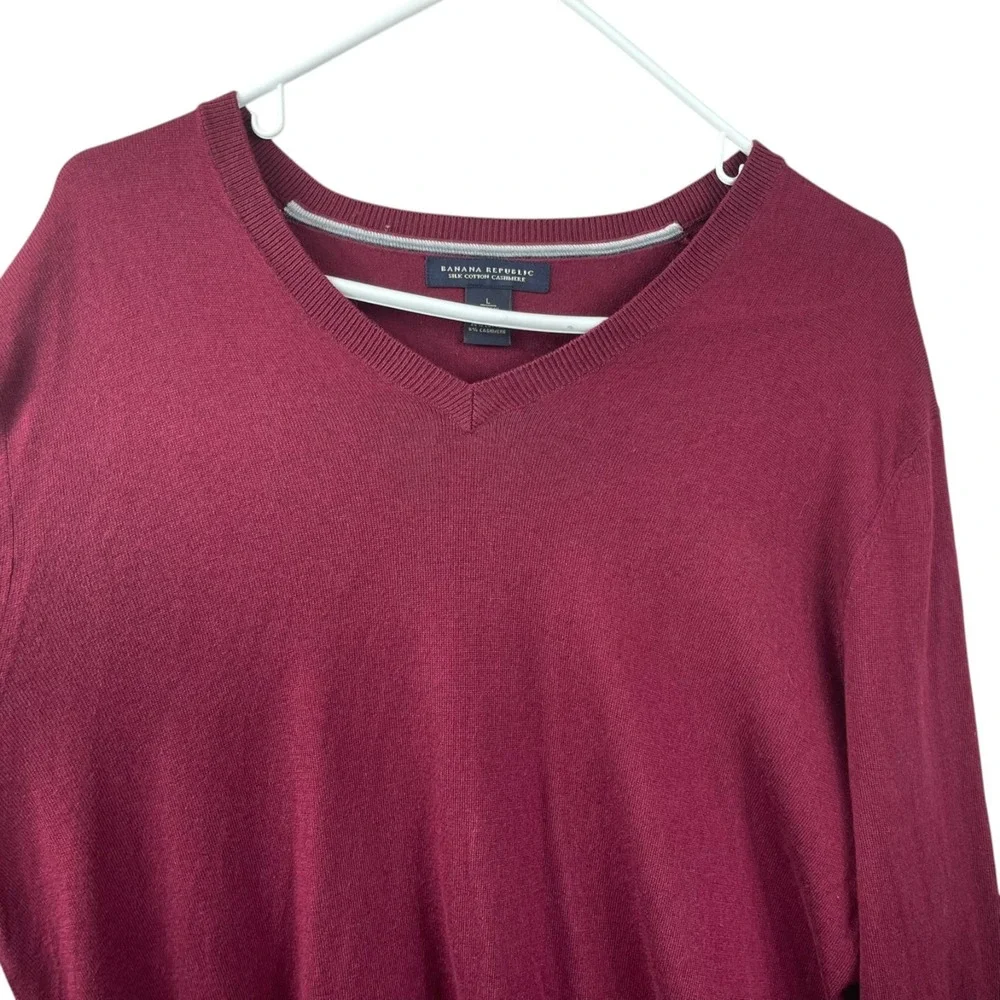 Banana Republic Cotton Silk Cashmere V Neck Sweater Mens Large Maroon